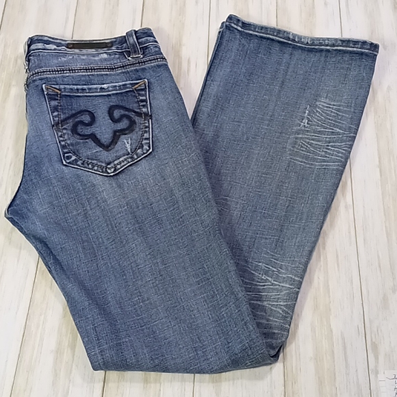 Express Denim - ReRock for Express Distressed Bootcut Faded Blue Jeans Size 4R